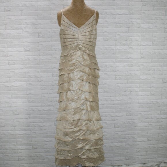 ADRIANNA PAPELL Gown Evening Formal Ruffled Mother of Bride Champagne 12 - Picture 1 of 14